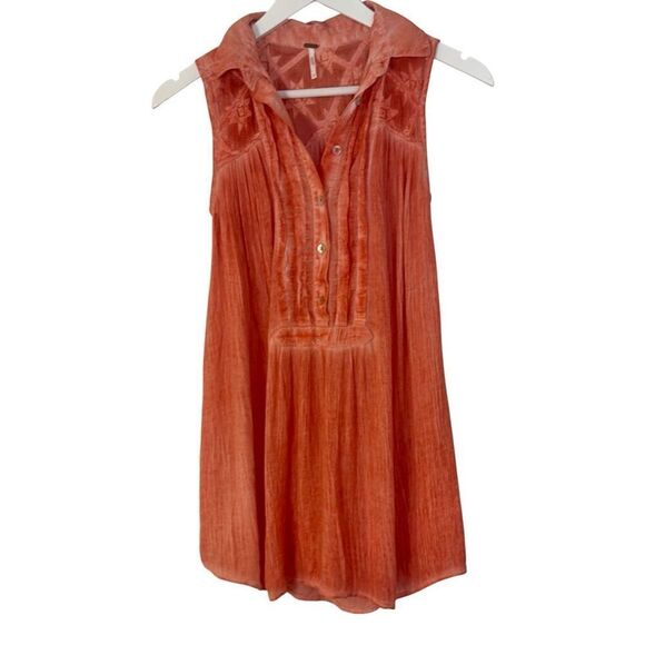 Free people acid wash lace collared blouse xs - Picture 2 of 9